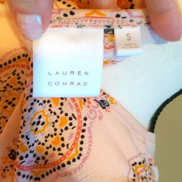 LC Lauren Conrad Ruffle Cold Shoulder Top - Peach Print - Picture 7 of 8